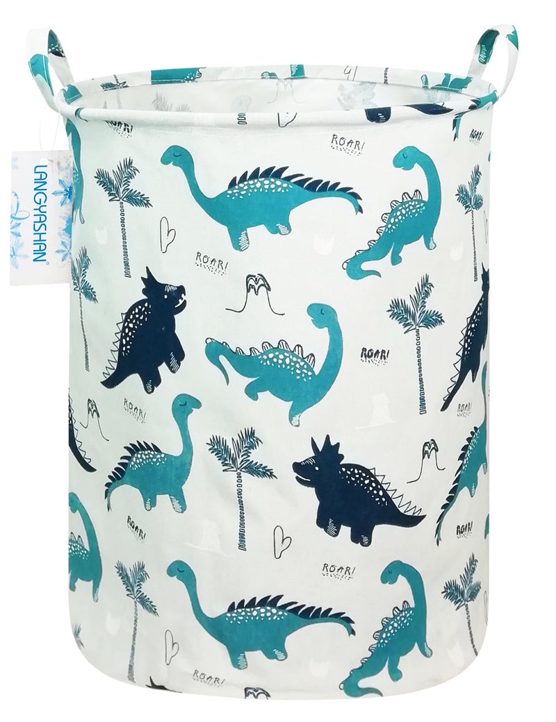 LANGYASHAN Laundry Basket Canvas Fabric Collapsible Organizer Basket for Storage Bin Toy Bins Gift Baskets Bedroom Clothes Children Nursery Hamper (Full dinosaur) - Image 1